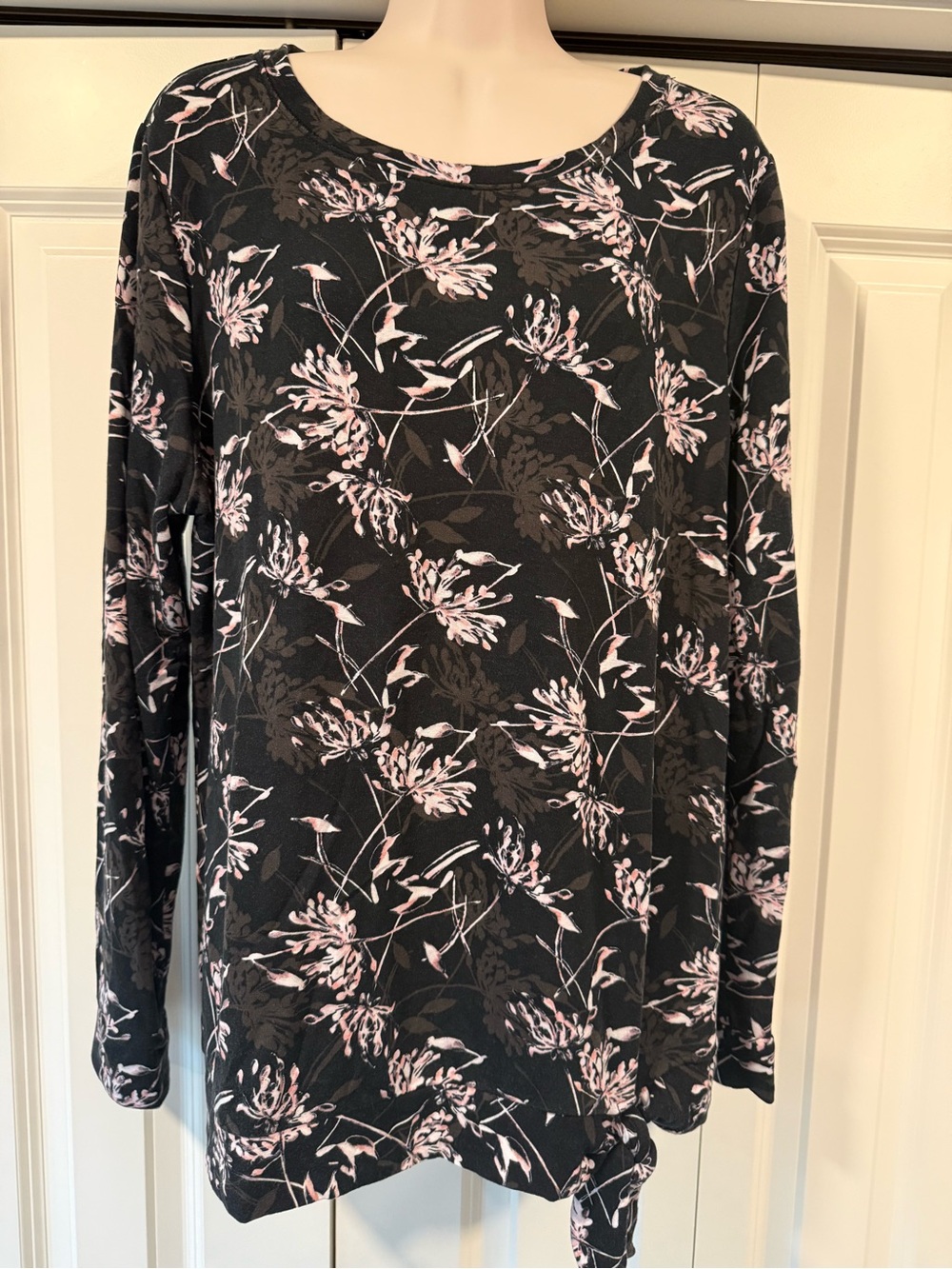 Croft & Barrow floral long sleeve top shirt knot tie xl